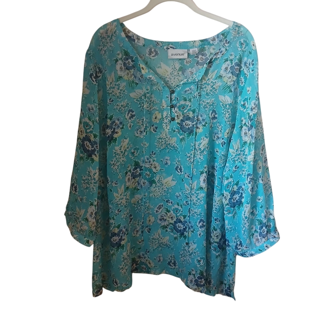 Avenue Blue Floral Women's Top